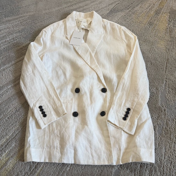 Everlane linen double breasted relaxed fit blazer cream / bone size 0 new - Picture 2 of 10